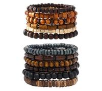 KSBBHDS 12 Piezas De Pulsera De Cuentas De Madera, Joyas Boho, Brazalete De Cuentas para Hombres, Joyas Retro Simples.