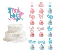 KSBBHDS 13 Piezas De Insertos De Tarjetas De Pastel, Suministros para La Fiesta De Revelación De Género, Decoraciones De Pasteles, Divertidos Insertos De Tarjeta Brillante.