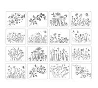 KSBBHDS 16 Piezas De Plantilla De Patrón De Flores, Plantilla De Pintura Hueca, Herramientas Auxiliares De Pintura, Accesorios De Artesanía De Bricolaje.