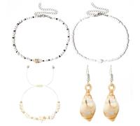KSBBHDS 2 Piezas Collar De Caracola, 1 Par De Aretes De Concha Y Pulsera De 1 Pieza, Joyería De Elementos Marinos, Joyas Elees Y Simples.