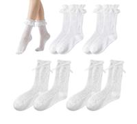 KSBBHDS 4 Pares De Calcetines De Encaje Con Patrón Blanco, Calcetines De Vestir De Princesa Para Mujer, Malla Transpirable De Verano, Estilo Con Accesorios.