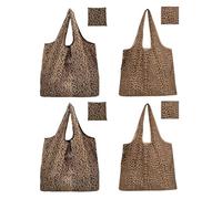 KSBBHDS 4 Piezas De Bolsa De Compras con Estampado De Leopardo, Bolsa De Compras De Gran Capacidad, Bolso Plegable, Adecuado para Compras, Picnics Y Desplazamientos.