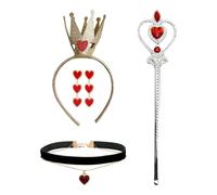 KSBBHDS Juego De 4 Piezas con Juego De Accesorios para La Reina del Melocotón Rojo, Accesorios De rol para Niños, Que Incluyen Corona Dorada con Purpurina, Aretes De Amor, Varita Mágica.