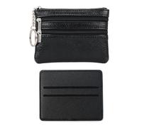 KSBBHDS Mini cartera de piel con porta documentos multicapa con cremallera para llaves, portátil, pequeña (negra), 12 x 9 x 1 cm, moderna, Negro , 12*9*1cm, Moderno