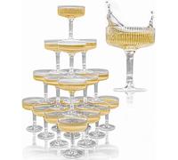 Ksestor Torre de champán de plástico, 21 vasos de plástico de 7 onzas, juego de copas de torre de champán para bodas, fiestas y anfitriones, transparente