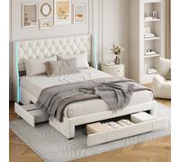 KSFASHZ Cama acolchada 140 x 200 con cajón, cama de 140 x 200 con somier LED, cama doble de 140 x 200 con cajones, marco de cama con cajones 140 x 200 camas adultas con almacenamiento (sin colchón)