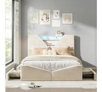 KSFASHZ Cama Matrimonio 140x190 con 4 Cajón de Almacenamiento, Cama Tapizada 140x190cm con LED Cabecero y Somier de Láminas, Terciopelo