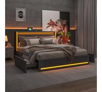 KSFASHZ Cama Matrimonio 140x200 con 4 Cajones, Camas Matrimoniales con LED y USB, Cama Tapizada 140x200 con AlmacenajeCama CapitonadaCama de Matrimonio Tapizado Camas Adultos con Cabecero, Sin colchón