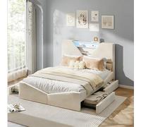 KSFASHZ Cama Matrimonio 160x200 con 4 Cajón de Almacenamiento, Cama Tapizada 160x200cm con LED Cabecero y Somier de Láminas, Terciopelo