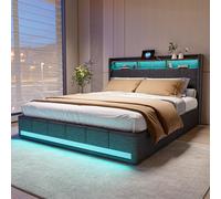 KSFASHZ Cama Matrimonio 160x200 con 4 Cajones, Camas Matrimoniales con LED y USB, Cama Tapizada 160x200 con AlmacenajeCama CapitonadaCama de Matrimonio Tapizado Camas Adultos con Cabecero, Sin colchón