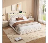 KSFASHZ Cama Matrimonio 160x200 con 4 Cajones, Camas Matrimoniales con LED y USB, Cama Tapizada 160x200 con AlmacenajeCama CapitonadaCama de Matrimonio Tapizado Camas Adultos con Cabecero, Sin colchón