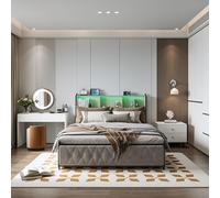 KSFASHZ Cama Matrimonio 180x200 con 4 Cajones, Camas Matrimoniales con LED y USB, Cama Tapizada 180x200 con AlmacenajeCama CapitonadaCama de Matrimonio Tapizado Camas Adultos con Cabecero, Sin colchón