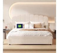 KSFASHZ Cama Tapizada 160 x 200 con Cajones, Camas Matrimoniales 160x200 con USB, Cama 160 x 200 con Almacenaje CamaDoble Tapizada CamaMatrimonio160x200 con CajonesCama Juvenil, Sin colchón, Beige