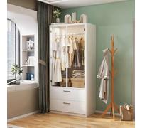 KSFASHZ Vestidor Dormitorio Adulto con Puerta de Vidrio, Armario Vestidor con LED, 80×50×175 cm, Armario Ropa Dormitorio Vestidor Blanco Armario Dormitorio, Fácil de Montar