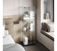 KSFASHZ Vitrina de cristal con LED y 4 ruedas, vitrina de cristal con 3 estantes y 1 puerta, vitrina de cristal con leDVetrinetta expositora en columna, vitrina de salón transparente, negro, 35 x 39,8