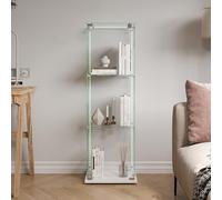 KSFASHZ Vitrina de cristal con LED y 4 ruedas, vitrina de cristal con 3 estantes y 1 puerta, vitrina de cristal con leDVetrinetta expositora en columna, vitrina de salón transparente, blanco, 35 x
