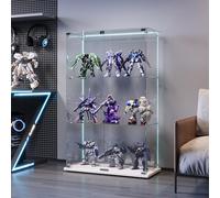 KSFASHZ Vitrina de cristal con LED y 6 ruedas, vitrina de cristal con 3 estantes y 2 puertas, vitrina de cristal con leDVetrinetta expositora en columna, vitrina de salón transparente, 35 x 78,5 x