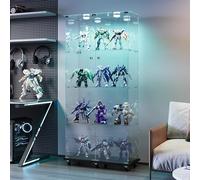 KSFASHZ Vitrina de cristal con LED y 6 ruedas, vitrina de cristal con 4 estantes y 2 puertas, vitrina de cristal con leDVetrinetta expositora en columna, vitrina de salón transparente, negro, 35 x