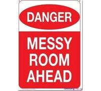 KSFEITING Letrero de metal retro con texto en inglés "Danger Messy Room Ahead" para exteriores, hogar, cueva, garaje, bar, decoración de pared, letrero de aluminio de metal vintage, 8 x 12 pulgadas