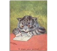 KSHAO ATHQW Carteles de Louis Wain 《Dibujar Gatos》 Exposición Arte de Pared Louis Wain Lienzo Pintura Vintage Louis Wain Impresiones para la decoración del hogar Cuadros 30x40cm Sin Marco