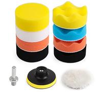 Kshineni Pulir Coche 80mm 11 Piezas Esponja de Pulido Pulidora Coche, M10 Adaptador de Taladro y Almohadillas de Cera de Lana Kit Pulir Faros