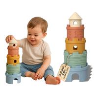 KSIBE Cubos Apilables Bebe Silicona - Juguete Montessori Sensorial 3 en 1: Apilador, Mordedor y Baño Desde 6 Meses, Regalo Bebe 1 Año