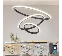 KSIBNW 3 Anillos Lampara Techo Colgante LED para Comedor,45W Lámpara Colgante LED Moderna Regulable,3000K-6000K,10%-100%,para Salón, Dormitorio, Comedor, Decoración,con Control Remoto Negro