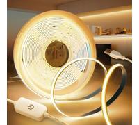 KSIBNW Tira de LED COB 5M, 5V Blanco Cálido 3000K USB Regulable Tira de Luz Autoadhesivo Luces LED Habitacion 320LED/M Anchura 8mm Flexible Cortable para Fondos de TV Cocina Fiesta DIY Decoración