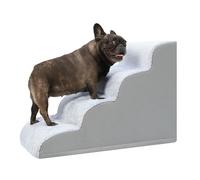 KSIIA Escalera para Perro 4 Escalones, Rampa para Perros con Base Antideslizante, Escalera para Mascotas Funda Desmontable y Lavable, para Sofá y Cama, Cachorros y Mascotas Mayores, 40x72x50 cm, Gris