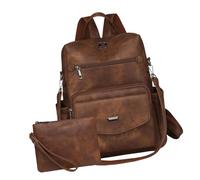 Ksikdeg 2 mochilas de piel sintética para mujer, diseñadoras, bolso de hombro para mujer, bolsos de mano de viaje de trabajo con mochilas para mujer, Color marrón Roug