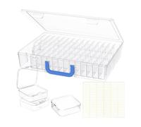 Ksikdeg Caja de almacenamiento transparente de 60 compartimentos con recipientes pequeños extraíbles y etiquetas para organización de manualidades, ahorro de espacio, organizadores modulares con asa