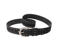 Ksikdeg Cinturón de mezclilla unisex de color sólido con detalles tachonados, ajustable de piel sintética, accesorio de moda con hebillas de metal, cómodo uso diario, cinturón de cintura para mujer