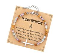 Ksikdeg Elegante brazalete de fe y tarjeta de mensaje inspirador, joyería espiritual, regalo para bautizos, confirmaciones, crucifijo de piedra especial, talla única, como se describe