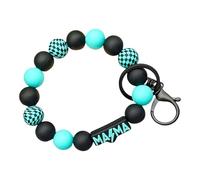 Ksikdeg Llavero con cuentas para mamá, diseño de tablero de ajedrez, pulsera de silicona, soporte creativo, decoración colgante, llavero de cuentas de silicona para mamás, azul, Talla única