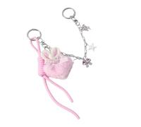 Ksikdeg Llaveros de cuerda trenzada, bonitos llaveros de corazón con lazos, anillos de coche, pompones de felpa, dije para decoración, bonito llavero de corazón, llavero con pompones de felpa, a