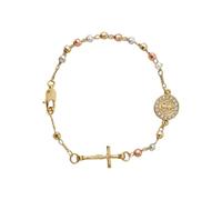 Ksikdeg Pulsera de cadena de rosario de Benedicto chapada en oro, joyería católica, pulsera de metal con, Plástico de cobre