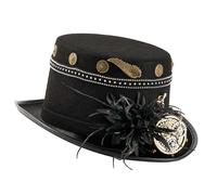 Ksikdeg Sombrero de copa con tachuelas de Halloween con detalles de equipo de la era industrial, diseño de coser, cumpleaños, novia, novio, cosplay, sombrero steampunk