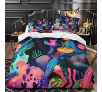 KSIMOVERN Arrecife de Coral neón 3D Impresión Funda de edredón 3pz Microfibra antidesvanecimiento Vibrante Surrealista Edredón Funda 2 Fundas Cremallera Oculta Familia Invitados Single（140x200cm）