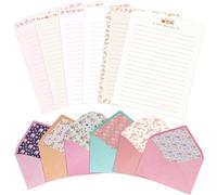 KSIWRE Juego de 24 papeles de papelería y sobres con 12 sobres, diseño de flores cálidas para invitaciones, regalos, decoraciones, vacaciones, fiestas
