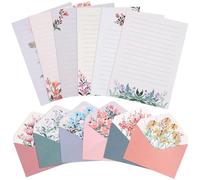 KSIWRE Juego de 36 papeles de escritura y sobres, juego de papelería con temática floral cálido para invitaciones de boda, deseos, 24 papeles de papelería forrados con 12 sobres