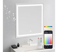 KSIX Aqua Espejo de Baño con luz LED - Espejo Inteligente con Altavoz y Antivaho 70x70 cm - Espejo de Baño con RGB + Blanco cálido 1.000 LM, 36 W con APP - Espejo de Baño Inteligente Cuadrado Antivaho