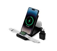 KSIX Base de Carga 3 en 1 Standing Station 3in1. Cargador inalámbrico 24 Horas, 15W Wireless,Qi Charger, Color Negro Brillo. para Smartphones, Auriculares inalámbricos y Apple Watch (Series 1-7)