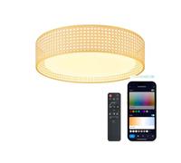 Ksix Bohemia Plafón Smartled, Diseño Ratán, Altavoz 3W Integrado, 4.000 Lm, 35 W Blanco