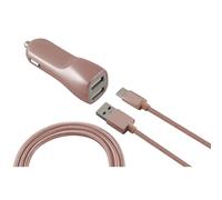 Ksix Cargador de Coche Metalizado 2x USB 2.1A + Cable Micro-USB Rosa Dorado