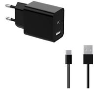 Cargador de Red KSIX 12 W, USB-A + Cable USB-A a USB-C 1 m, Negro