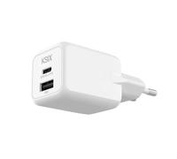 KSIX Cargador de Red 20W, GAN, PPS, Power Delivery, Carga rápida, Multipuerto USB C+USB A, Blanco