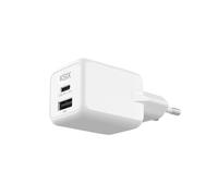 KSIX Cargador de Red 20W, GAN, PPS, Power Delivery, Carga rápida, Multipuerto USB C+USB A, Blanco