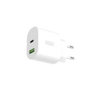 Ksix Cargador De Red 30w, Power Delivery, Carga Ultrarrápida, Gan, Usb-c + Usb-a, Blanco