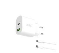 Ksix Cargador De Red 30w, Power Delivery, Carga Ultrarrápida, Gan, Usb-c + Usb-a, Cable Usb-c A Lightning 1 M, Blanco