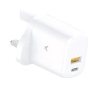 Ksix Cargador De Red UK GaN PD Carga Rápida 20W USB-C+USB-A Blanco